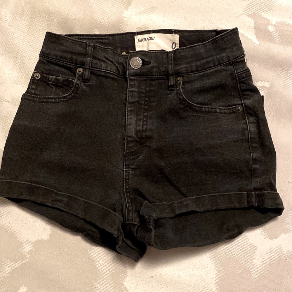 Garage black denim shorts